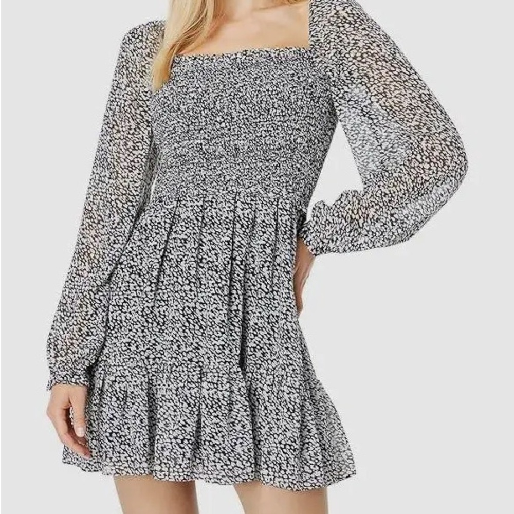 Women’s Printed Smocked Bodice Ruffle Hem Dress